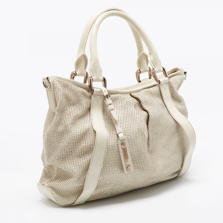 Pre Owned Burberry Off White Leather Studded Ashbury Knight Satchel