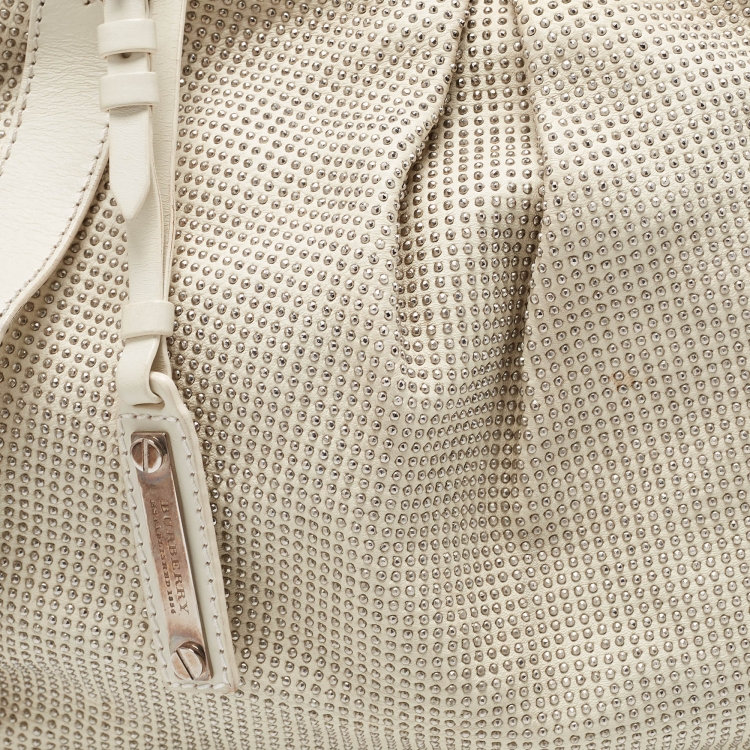 Pre Owned Burberry Off White Leather Studded Ashbury Knight Satchel
