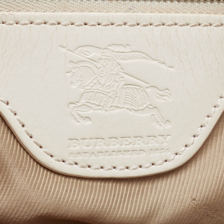 Pre Owned Burberry Off White Leather Studded Ashbury Knight Satchel