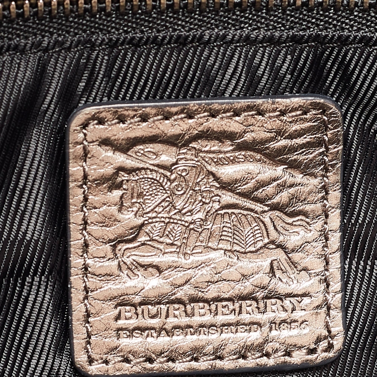 Pre Owned Burberry Metallic House Check Canvas and Leather Flat Tote