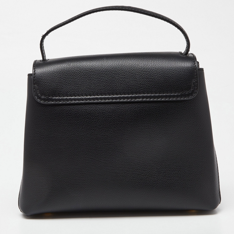 Pre Owned Burberry Black/Beige Leather and House Check Fabric Medium Camberley Top Handle Bag