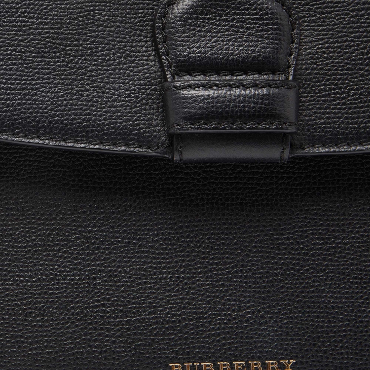 Pre Owned Burberry Black/Beige Leather and House Check Fabric Medium Camberley Top Handle Bag