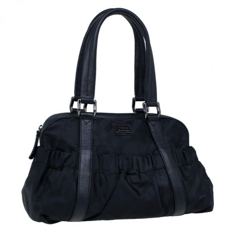 Pre Owned Burberry Black Nylon Tonal Check Bowling Bag