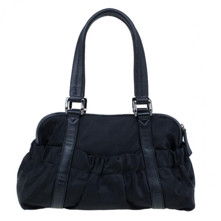 Pre Owned Burberry Black Nylon Tonal Check Bowling Bag