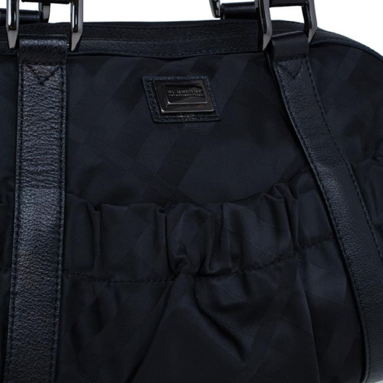 Pre Owned Burberry Black Nylon Tonal Check Bowling Bag