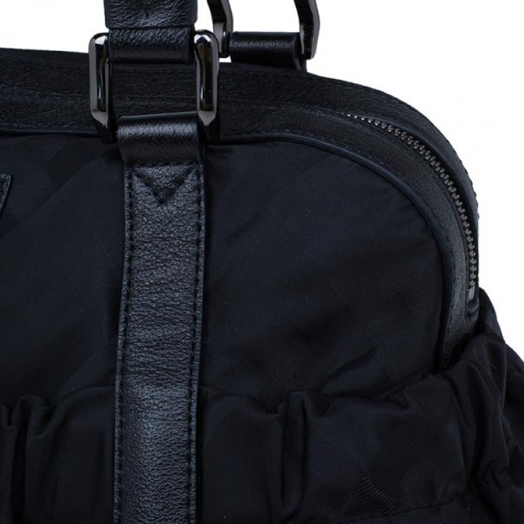 Pre Owned Burberry Black Nylon Tonal Check Bowling Bag