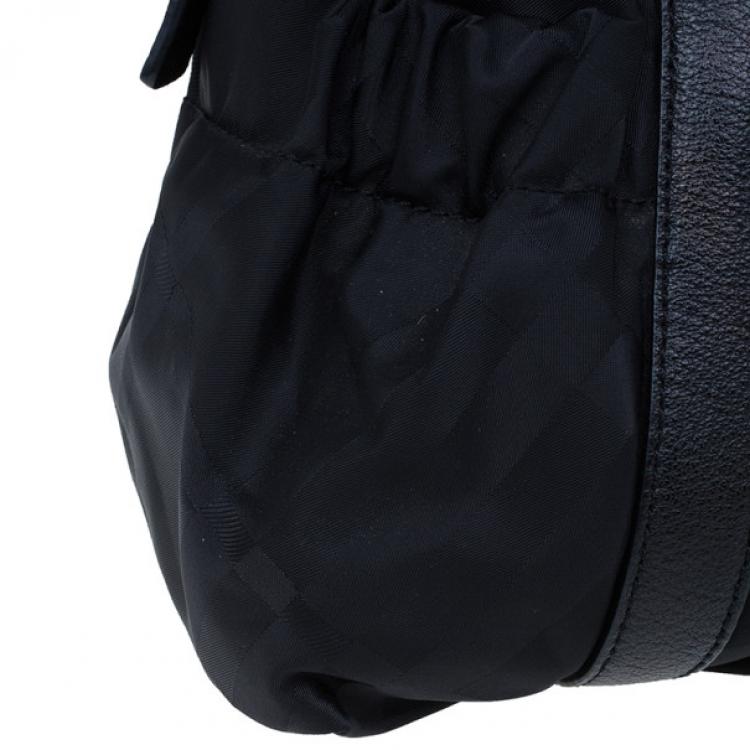 Pre Owned Burberry Black Nylon Tonal Check Bowling Bag