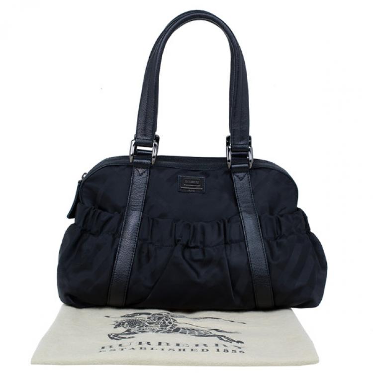 Pre Owned Burberry Black Nylon Tonal Check Bowling Bag