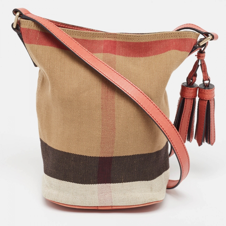 Burberry Red Beige Mega Check Canvas and Leather Mini Ashby Tassel Shoulder Bag Burberry The Luxury Closet