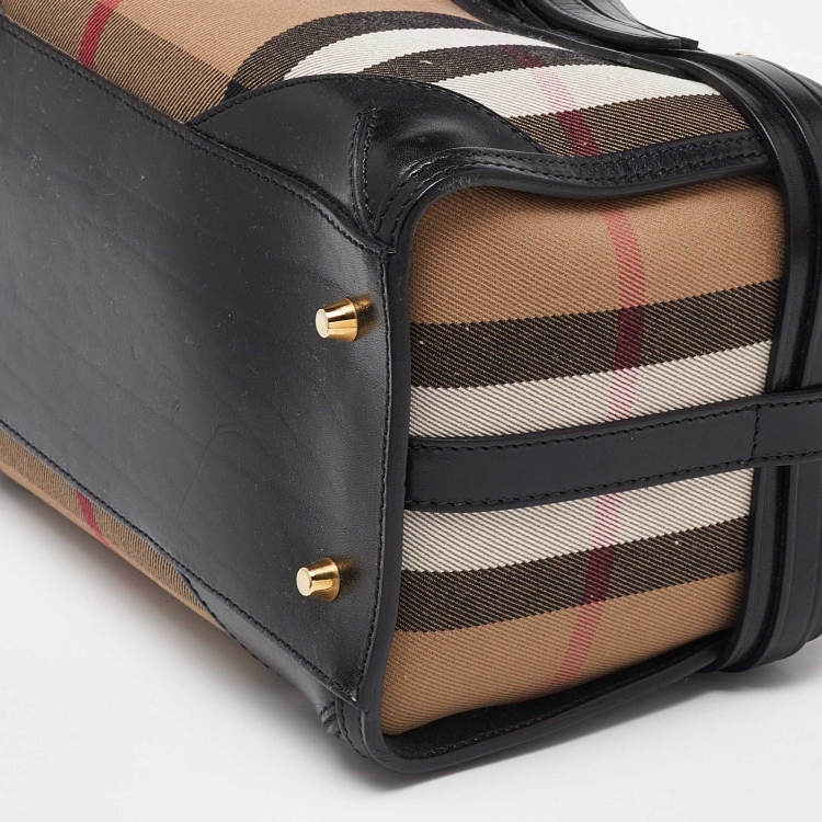 Pre Owned Burberry Beige/Black House Check Fabric and Leather Bridle Chester Bowler Bag