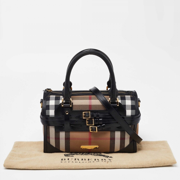 Pre Owned Burberry Beige/Black House Check Fabric and Leather Bridle Chester Bowler Bag