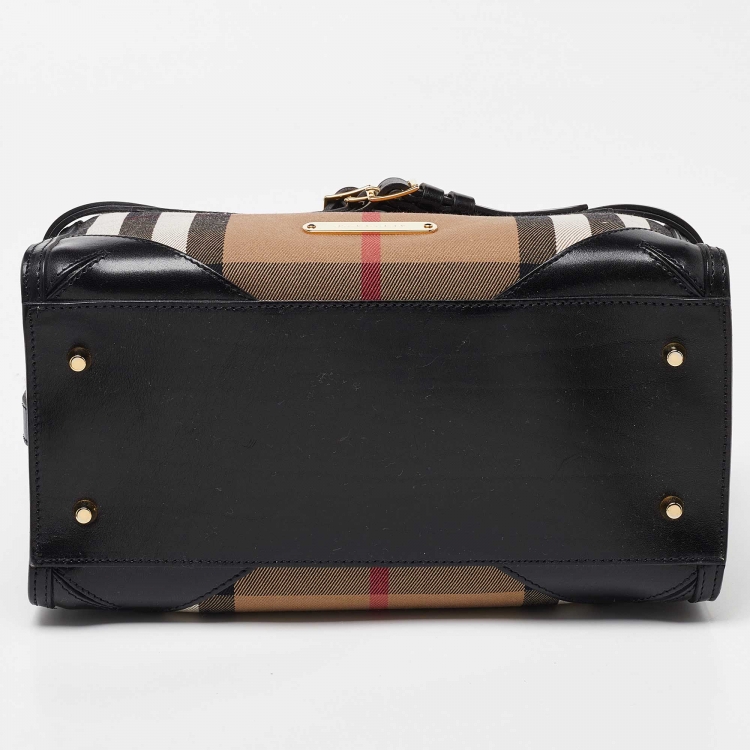 Pre Owned Burberry Beige/Black House Check Fabric and Leather Bridle Chester Bowler Bag