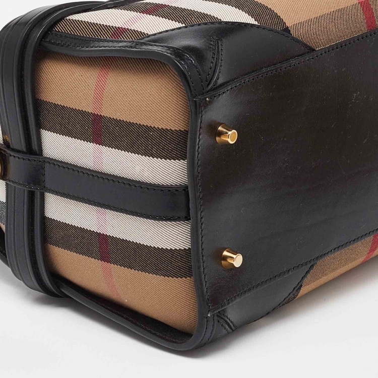Pre Owned Burberry Beige/Black House Check Fabric and Leather Bridle Chester Bowler Bag