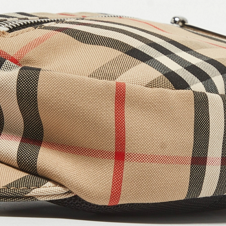 Pre Owned Burberry Beige House Check Canvas Belt Bag