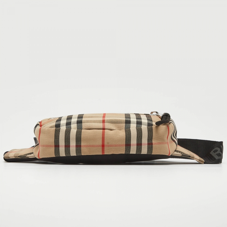 Pre Owned Burberry Beige House Check Canvas Belt Bag