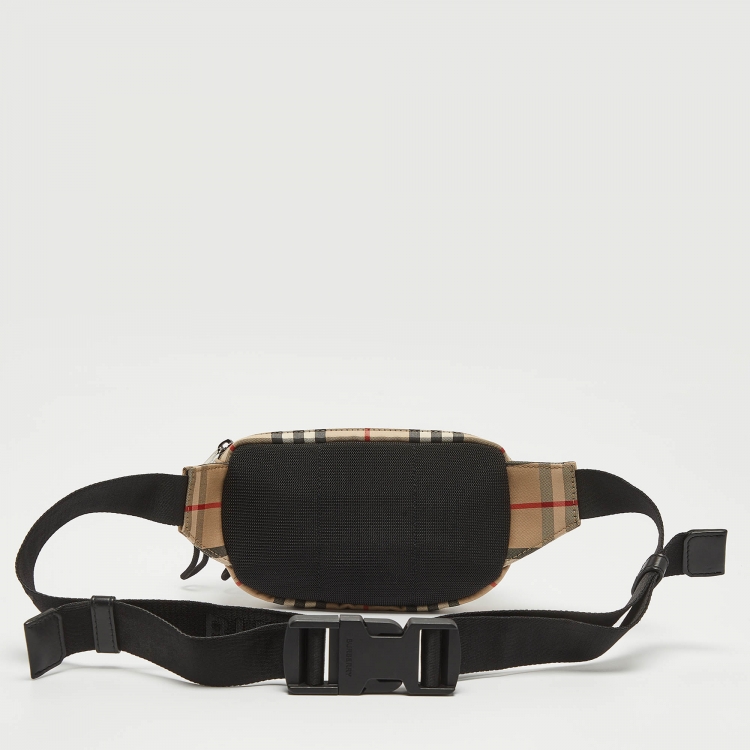 Pre Owned Burberry Beige House Check Canvas Belt Bag