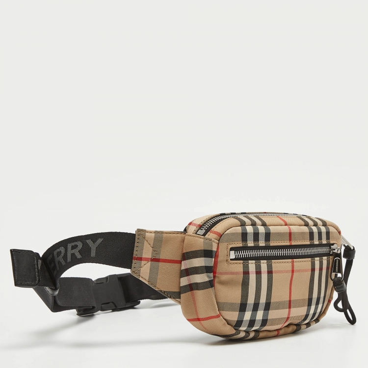 Pre Owned Burberry Beige House Check Canvas Belt Bag