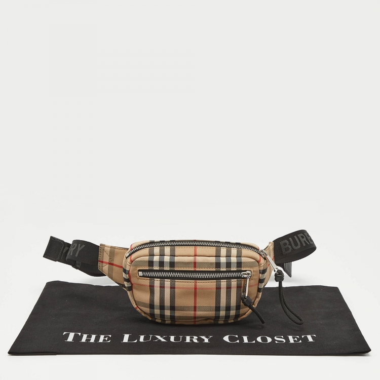 Pre Owned Burberry Beige House Check Canvas Belt Bag