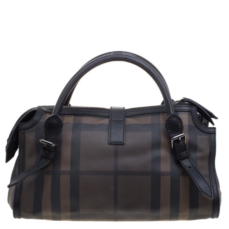Pre Owned Burberry Black Smoked Check PVC Chain Lock Bowling Bag