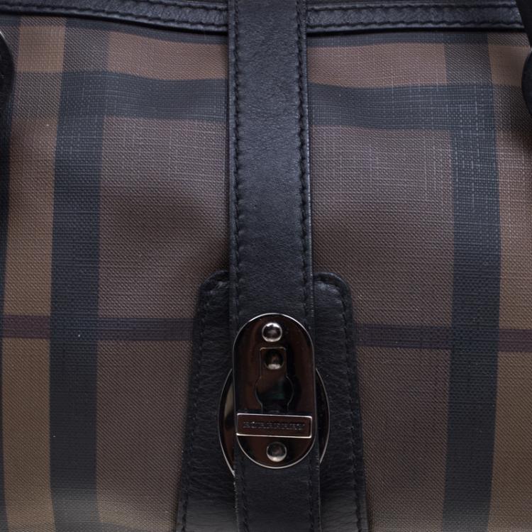 Pre Owned Burberry Black Smoked Check PVC Chain Lock Bowling Bag