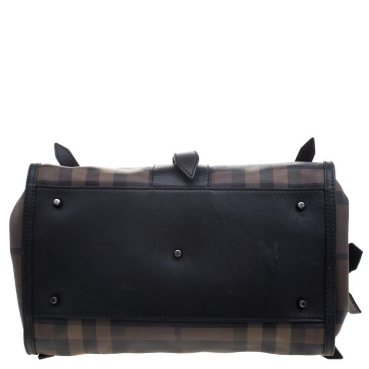 Pre Owned Burberry Black Smoked Check PVC Chain Lock Bowling Bag