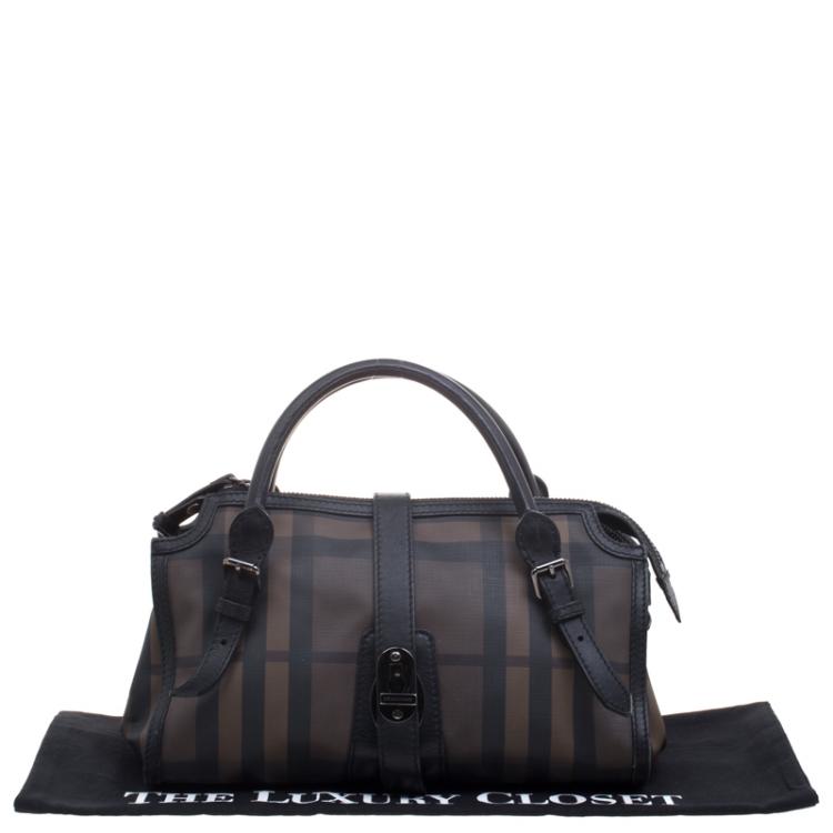 Pre Owned Burberry Black Smoked Check PVC Chain Lock Bowling Bag