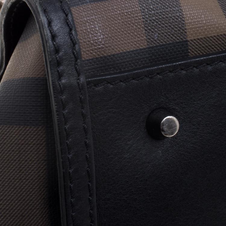 Pre Owned Burberry Black Smoked Check PVC Chain Lock Bowling Bag