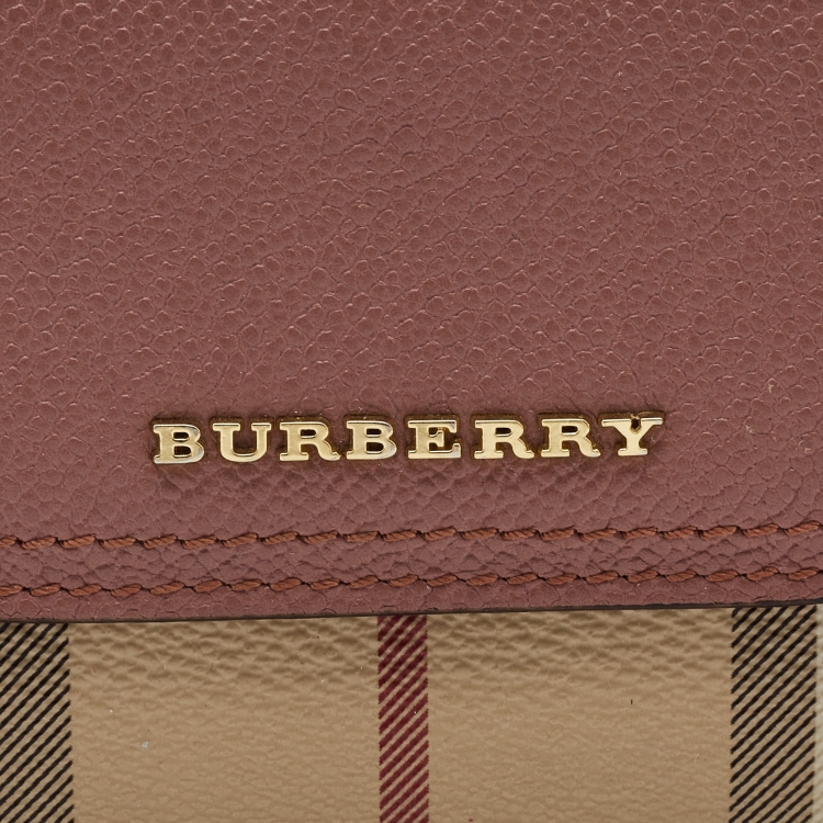 Pre Owned Burberry Pink/Beige House Check Coated Canvas and Leather Luna French Wallet