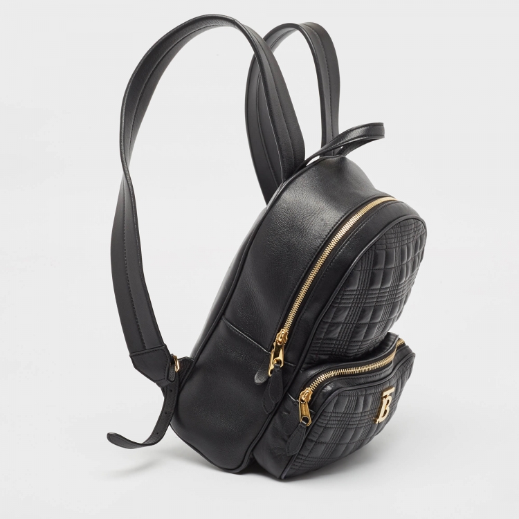 Pre Owned Burberry Black Quilted Leather TB Backpack