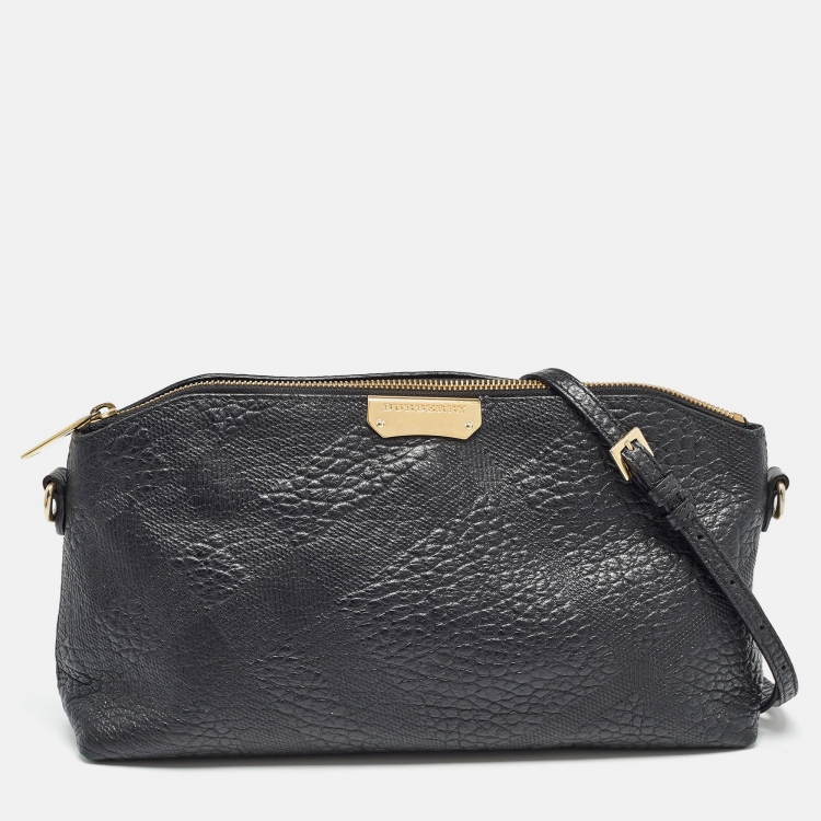 Pre Owned Burberry Black House Check Embossed Leather Peyton Crossbody Bag