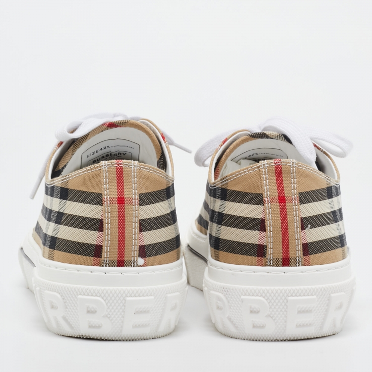مملوكة مسبقًا Burberry Beige Vintage Check Canvas Low Top Sneakers Size 42.5