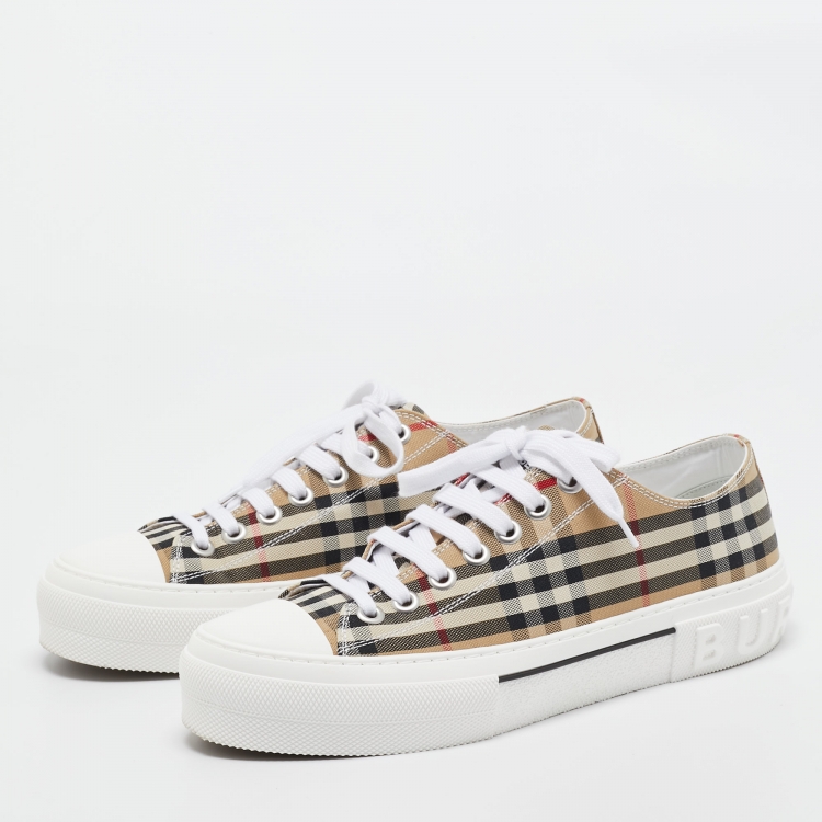 مملوكة مسبقًا Burberry Beige Vintage Check Canvas Low Top Sneakers Size 42.5