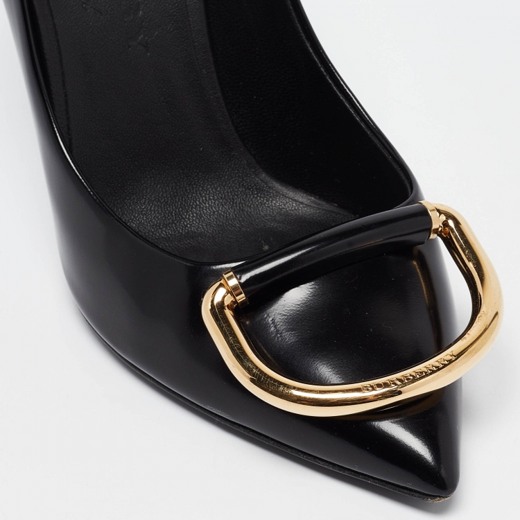 Pre Owned Burberry Black Leather Flanagan Pumps Size 35.5