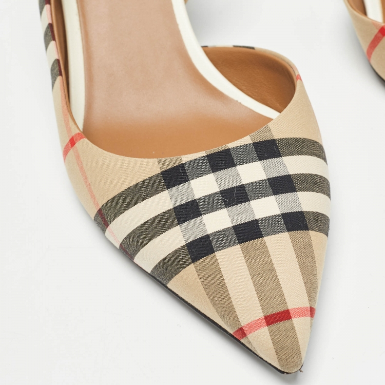 Pre Owned Burberry Beige Vintage Check Fabric Leticia Slingback Pumps Size 40