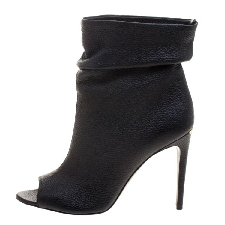 Pre Owned Burberry Black Leather Burlison Open Toe Ankle Boots Size 40