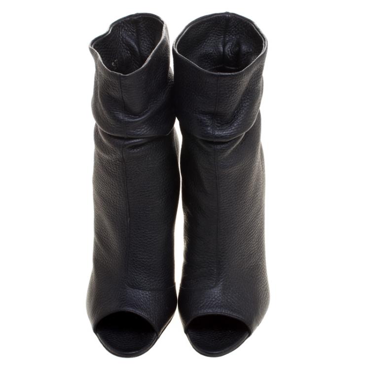 Pre Owned Burberry Black Leather Burlison Open Toe Ankle Boots Size 40