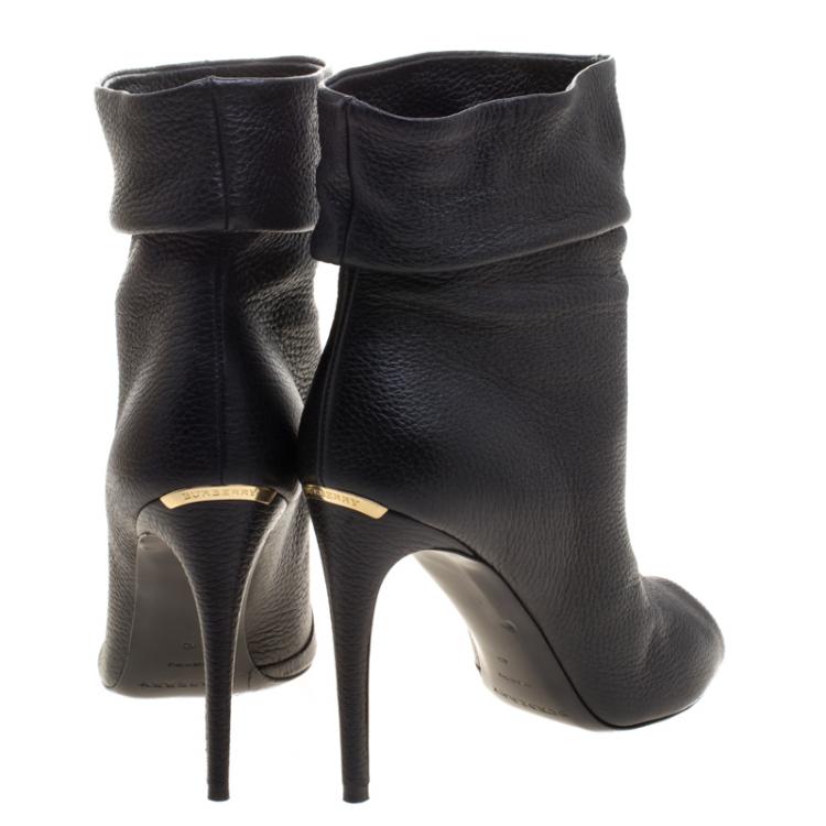 Pre Owned Burberry Black Leather Burlison Open Toe Ankle Boots Size 40