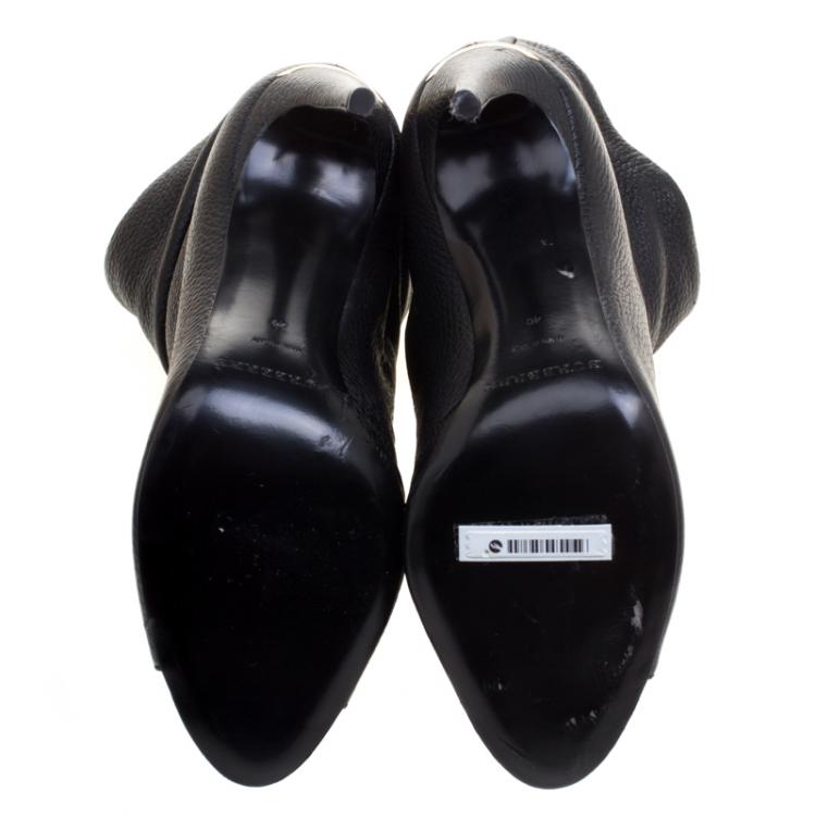 Pre Owned Burberry Black Leather Burlison Open Toe Ankle Boots Size 40