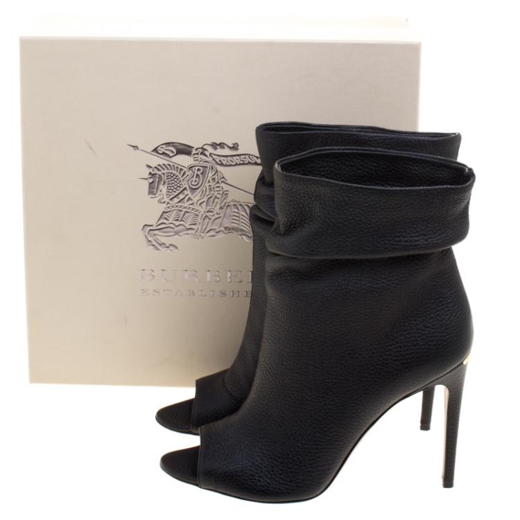 Pre Owned Burberry Black Leather Burlison Open Toe Ankle Boots Size 40