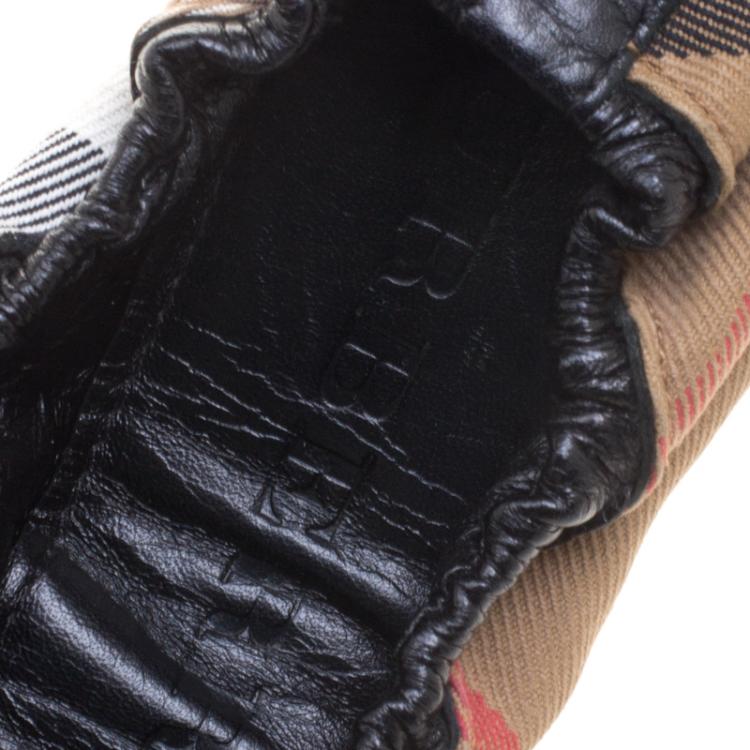 Pre Owned Burberry Novacheck Canvas and Leather Buckle Scrunch Ballet Flats Size 38