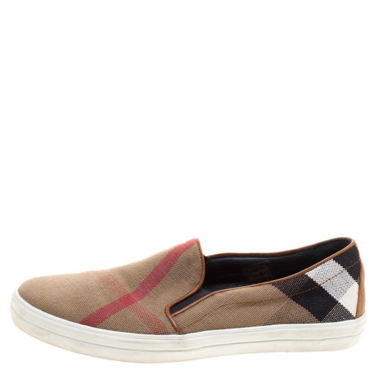 Pre Owned Burberry Beige Novacheck Canvas Slip On Sneakers Size 40