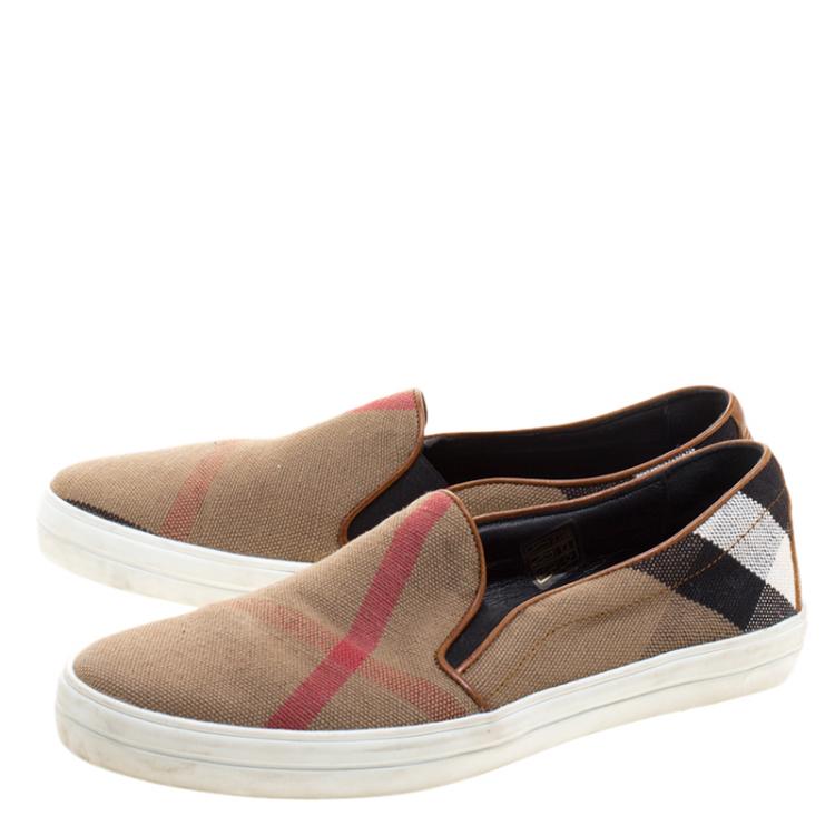 Pre Owned Burberry Beige Novacheck Canvas Slip On Sneakers Size 40