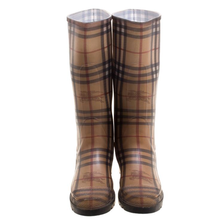 Pre Owned Burberry Beige Haymarket Check PVC Rain Boots Size 40