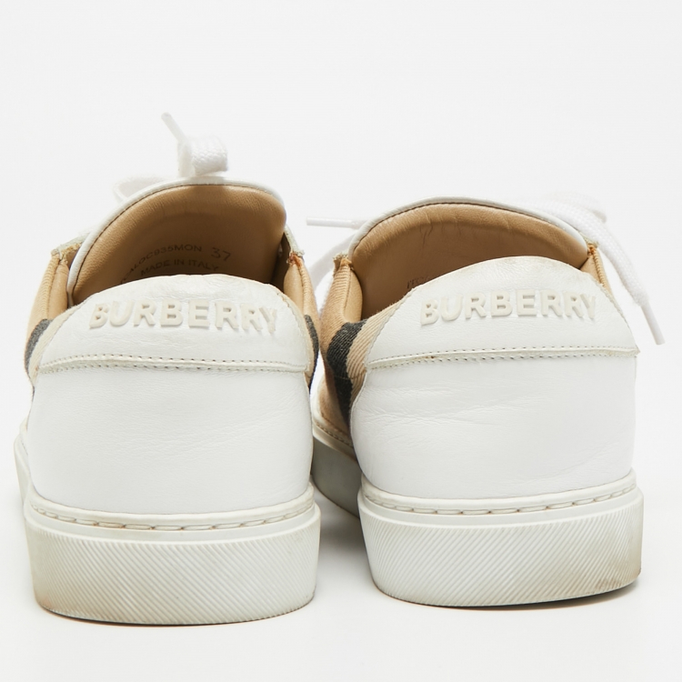 Pre Owned Burberry Nova Check Size 37 Beige Canvas Lace Up Sneakers