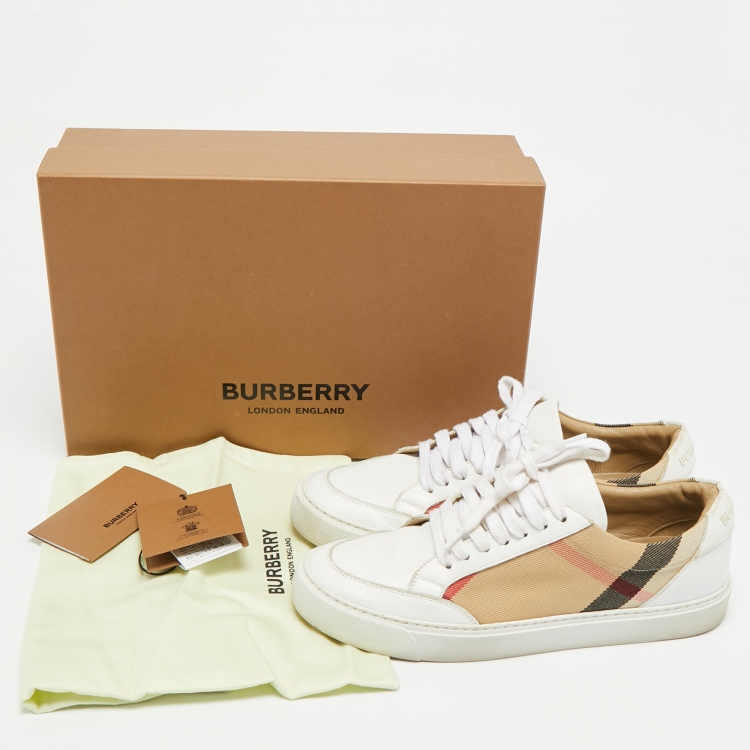 Pre Owned Burberry Nova Check Size 37 Beige Canvas Lace Up Sneakers