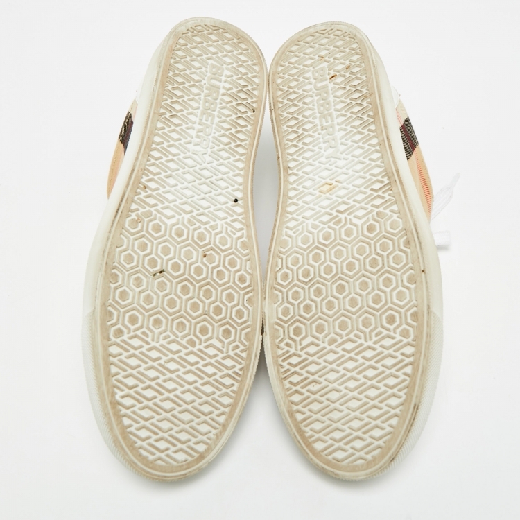 Pre Owned Burberry Nova Check Size 37 Beige Canvas Lace Up Sneakers