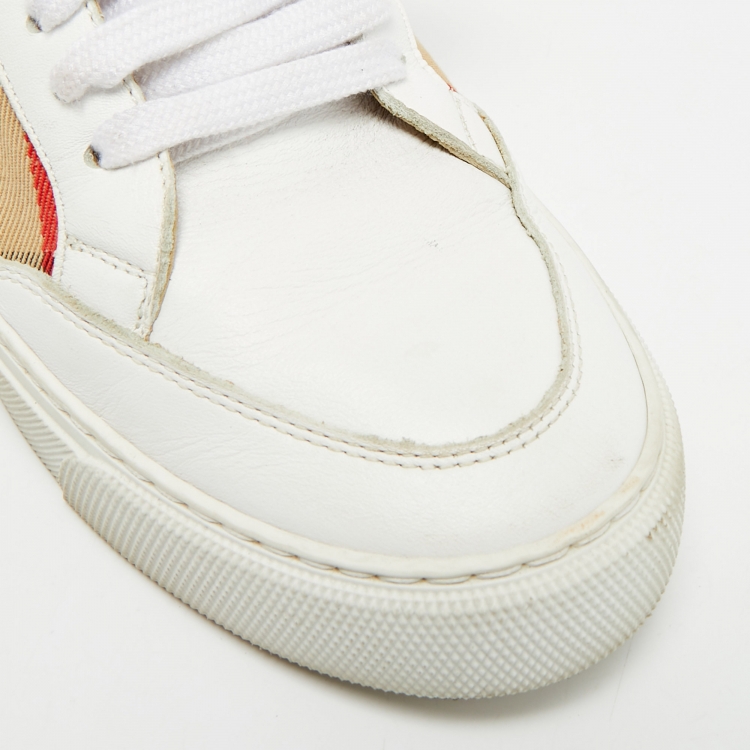 Pre Owned Burberry Nova Check Size 37 Beige Canvas Lace Up Sneakers