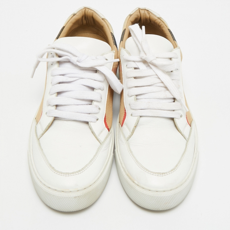 Pre Owned Burberry Nova Check Size 37 Beige Canvas Lace Up Sneakers