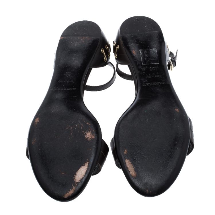 Pre Owned Burberry Brown Leather Ankle Strap Open Toe Flat Sandals Size 38