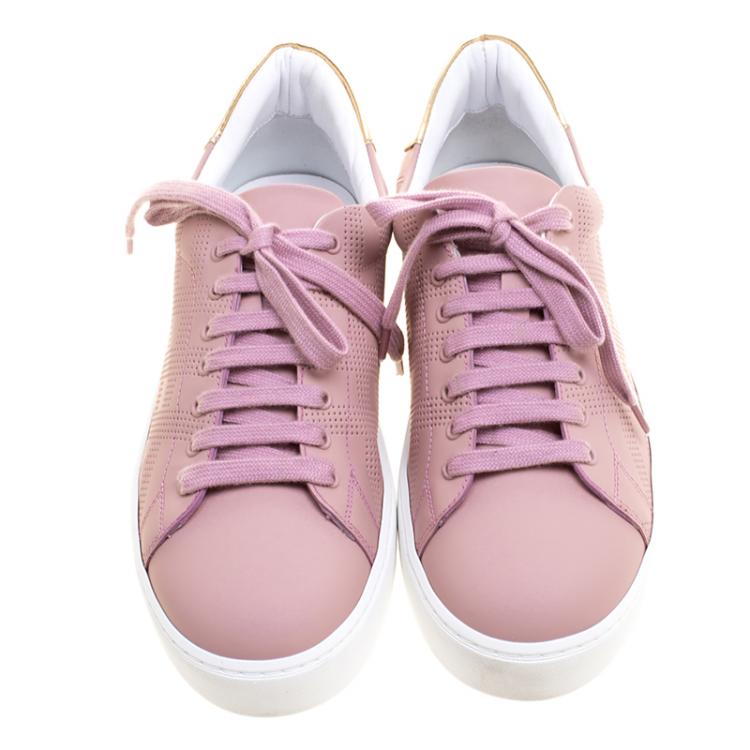 Pre Owned Burberry Blush Pink Perforated Check Leather Westford Sneakers Size 37
